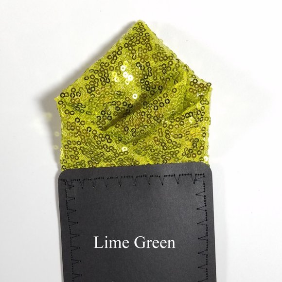 Men's Lime Green Sequin Pre-Folded Pocket Square Insert - Point Design - Picture 3 of 5